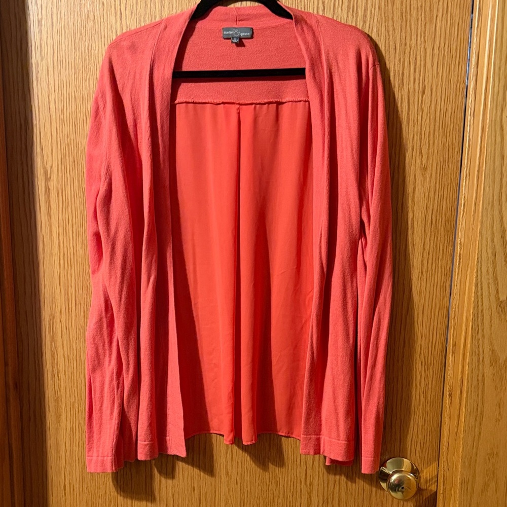 Market & Spruce Coral Open-Front Cardigan